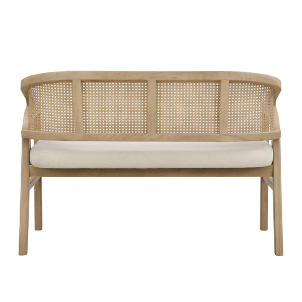 Upholstered Loveseat Sofa with Cane Backrest & Rubberwood Frame