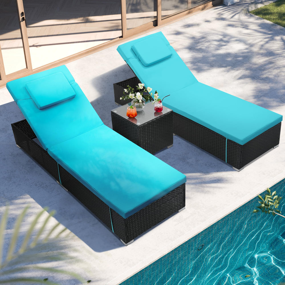 Outdoor Chaise Lounge Chair Set of 2 with Side Table