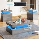 3-Piece LED Coffee Table Set with End Tables & Charging Station