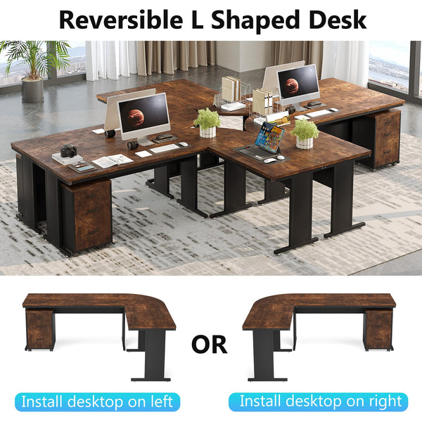 L-Shaped Executive Desk with Drawers & Rolling File Cabinet