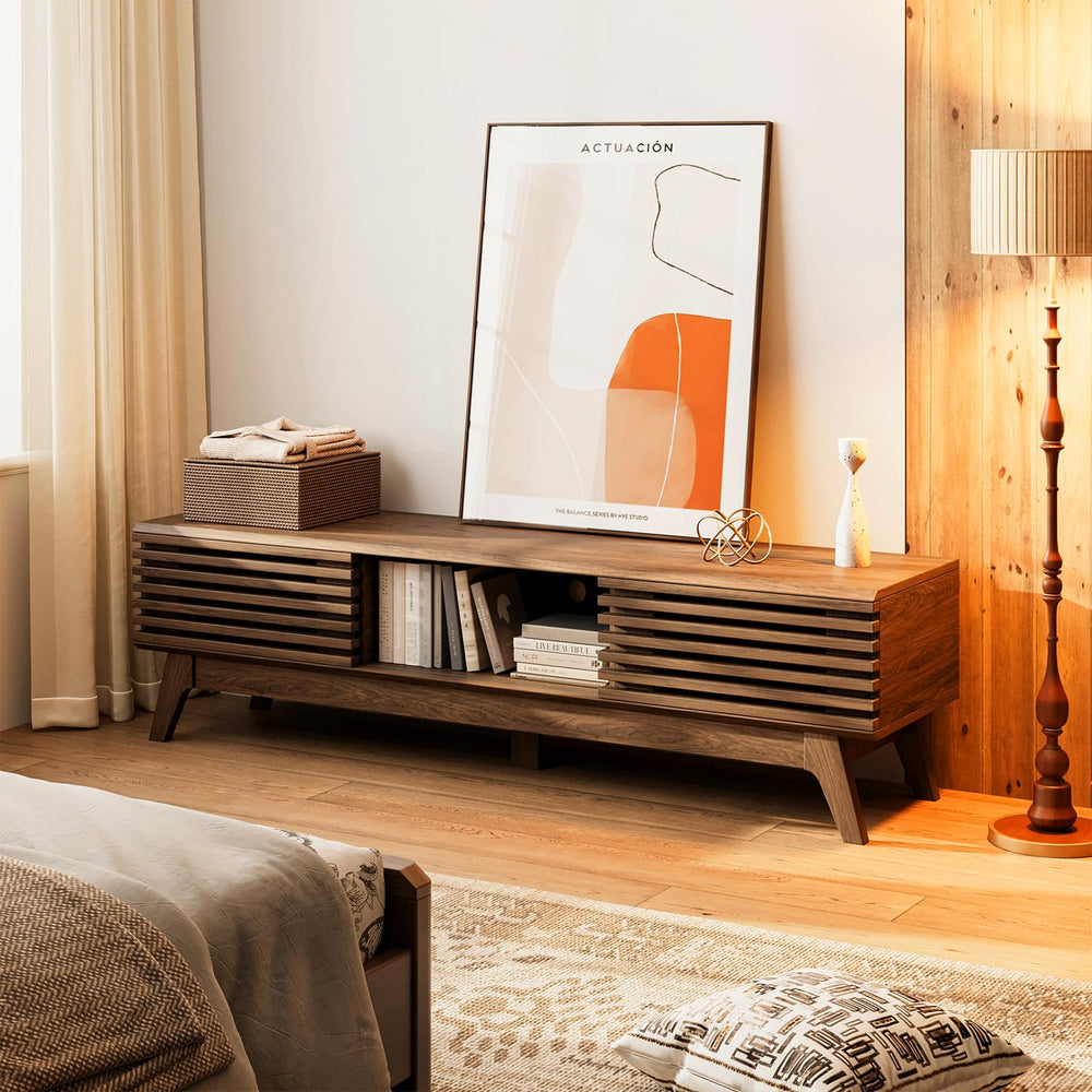 Mid-Century Modern TV Stand with Sliding Doors