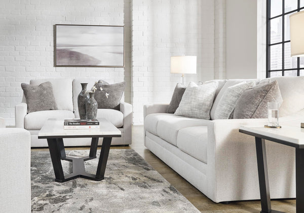 Contemporary Light Gray Loveseat with Accent Pillows
