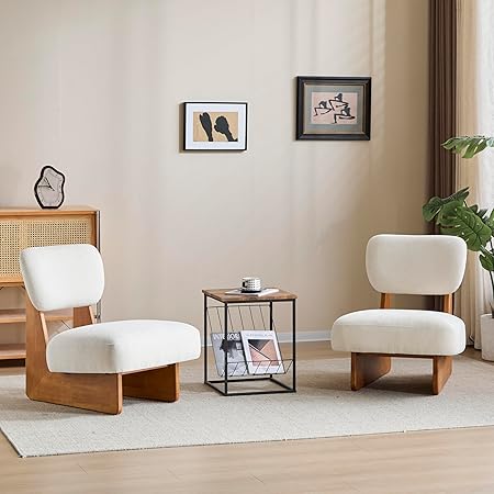 Armless Lounge Accent Chair Set of 2 – Fabric Upholstered, Solid Wood Frame