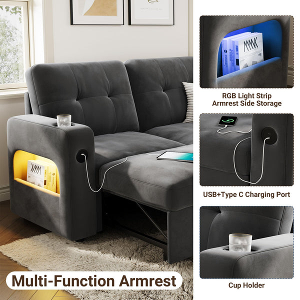 L-Shaped Sleeper Sofa with Storage & Charging Station