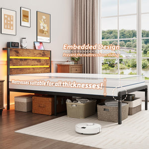 Twin Bed Frame with LED Lights & Charging Station