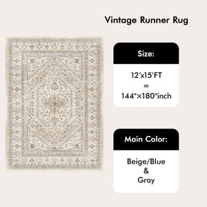 12x15 Washable Oriental Area Rug – Low Pile, Non-Slip, Stain Resistant