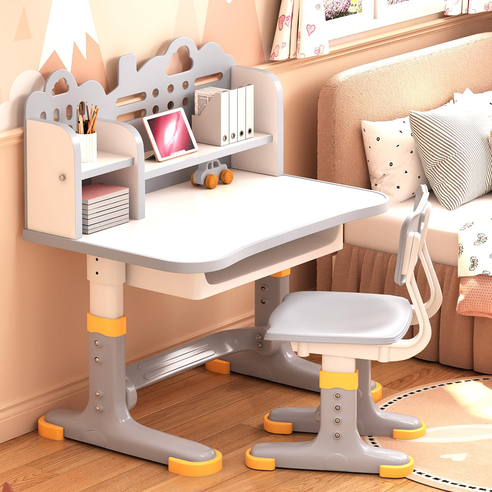 Height Adjustable Kids Desk and Chair Set with Storage