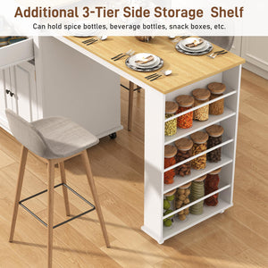 Extendable Kitchen Island Cart with Dining Table & Power Outlet