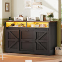 47.2" File Cabinet with 2 Drawers, Barn Door & LED Lights