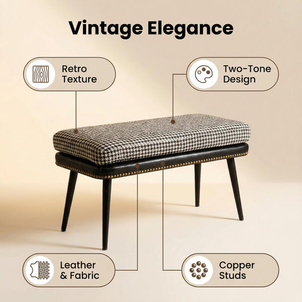 32" Retro Upholstered Entryway Bench with Removable Cushion
