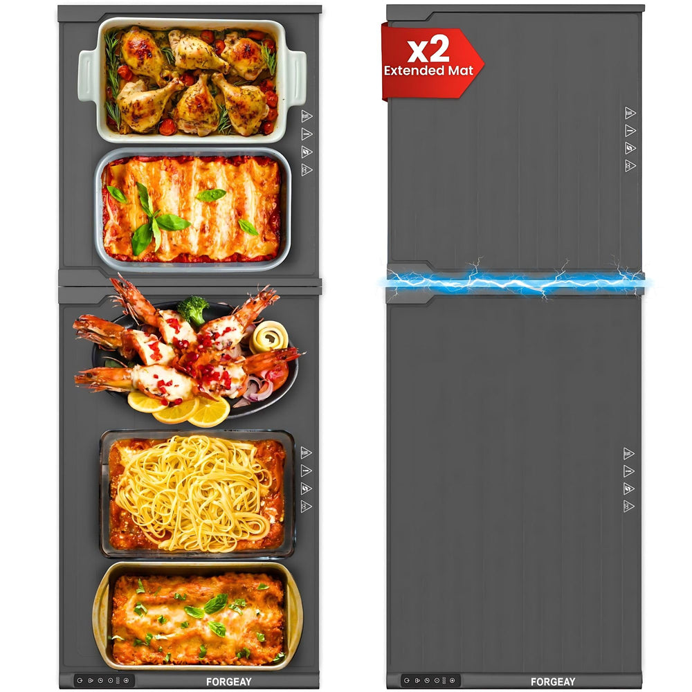 XXL Electric Food Warming Mat – 42"x16" Extendable Silicone Countertop Warmer