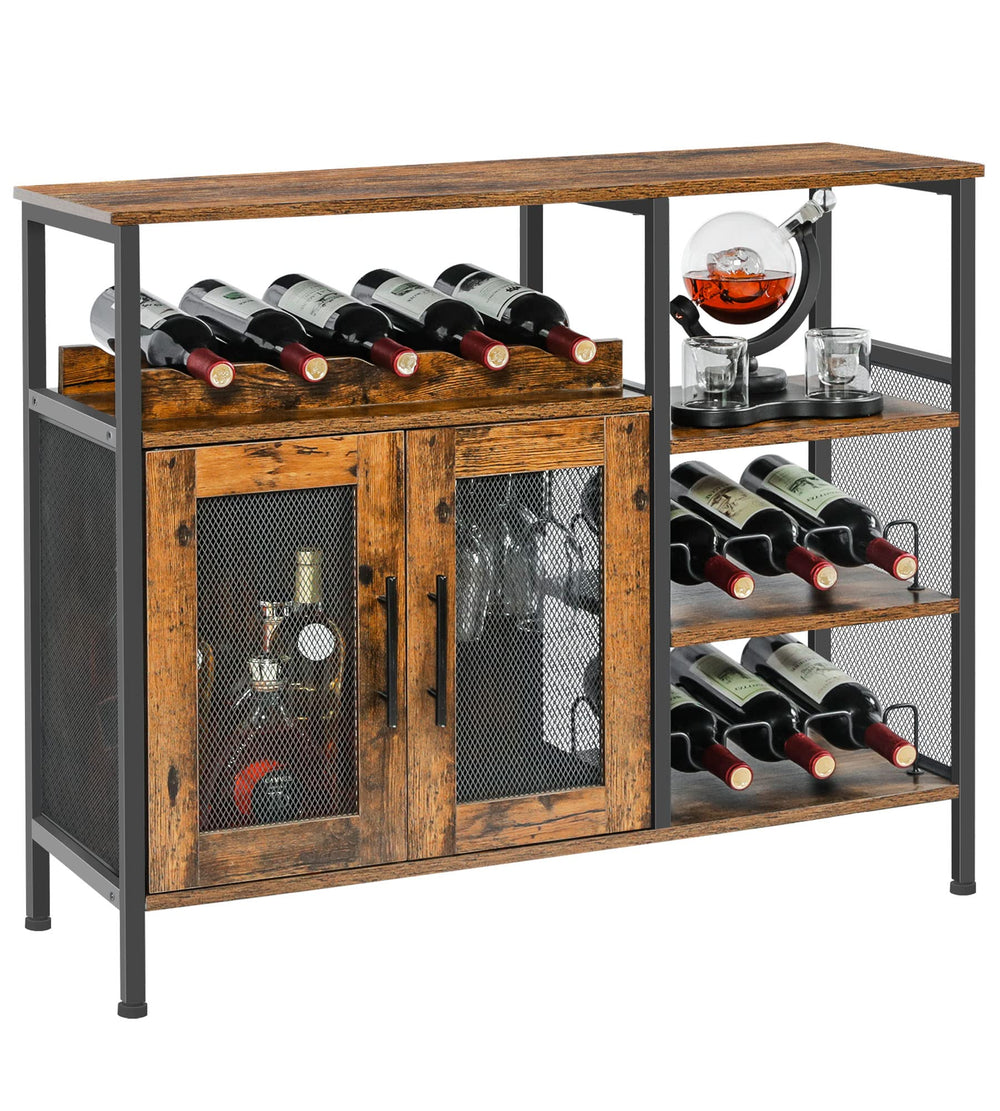 Wine Bar Cabinet with Glass Holder & Mesh Door