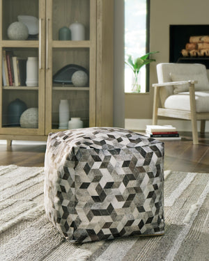 Geometric Patterned Pouf – Gray & Brown