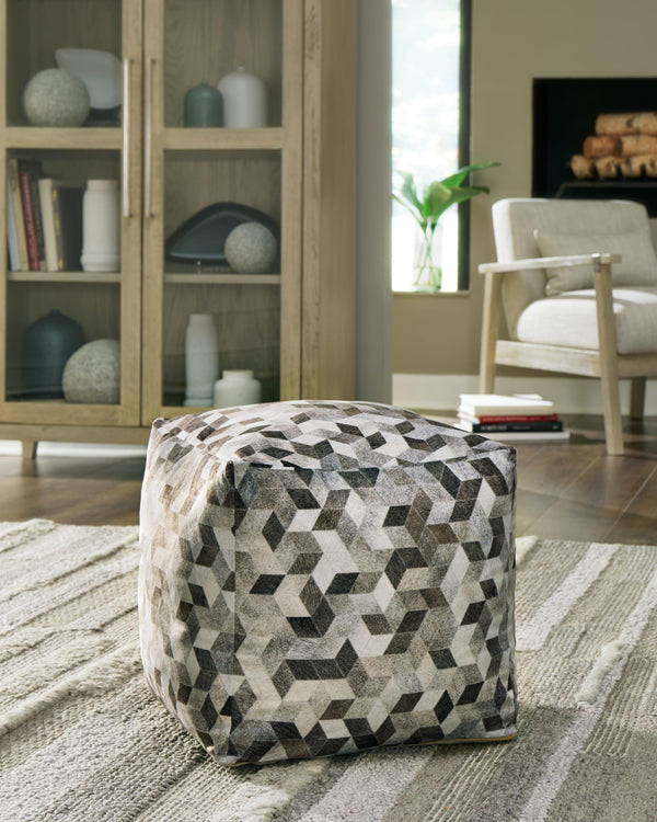 Geometric Patterned Pouf – Gray & Brown