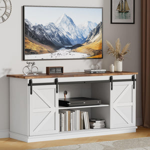 58" Farmhouse TV Stand with Barn Doors & 4 Drawers