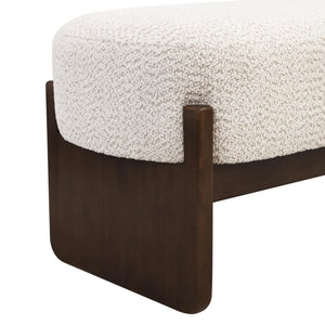 Rectangular Loop Yarn Ottoman Bench with Rubberwood Frame
