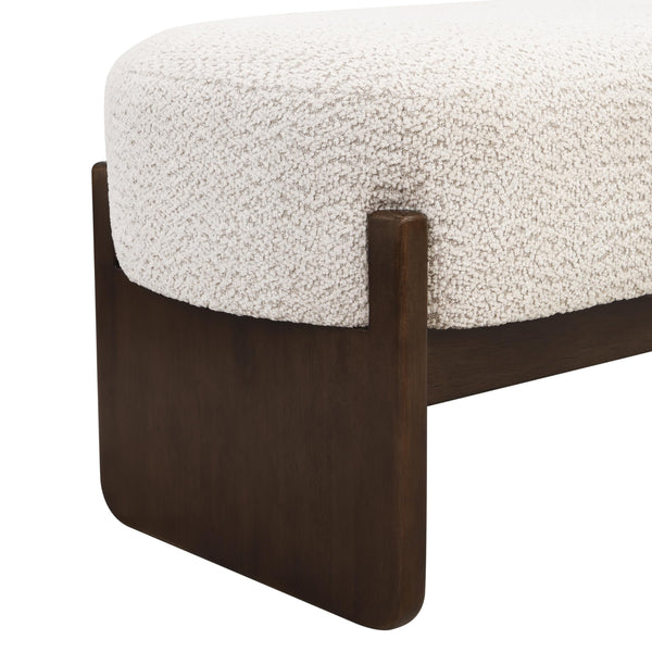 Rectangular Loop Yarn Ottoman Bench with Rubberwood Frame