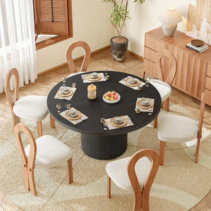 Lefurture 47 Inch Round Dining Table for 4-6, Fluted Kitchen Table with Wood Strip Base, Mid Century Modern Circle Dinner Tables for Dining Room, Kitchen, Black