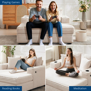 Oversized Chaise Lounge Chair with Sofa Bed & Charging Ports