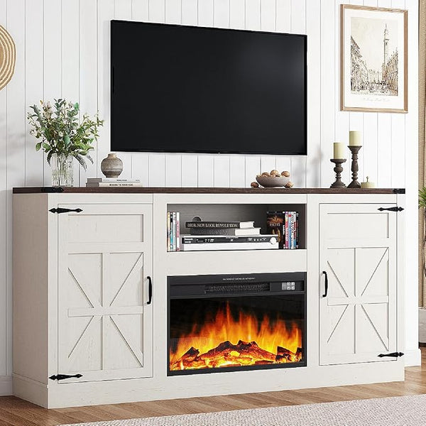 66" Farmhouse Fireplace TV Stand for 75" TVs