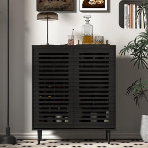 Mid-Century Bar Cabinet with Wine Racks & Slatted Doors