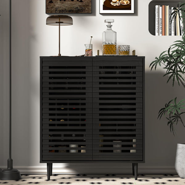 Mid-Century Bar Cabinet with Wine Racks & Slatted Doors