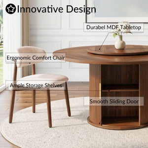 Round Dining Table Set with Storage & Turntable