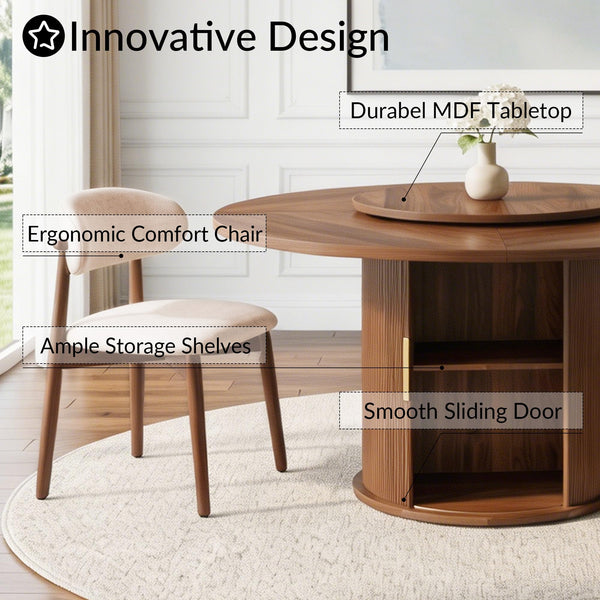 Round Dining Table Set with Storage & Turntable