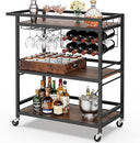 3-Tier Rolling Bar Cart with Wine Rack & Glass Holder