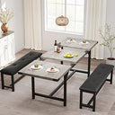 Extendable Dining Table Set with 2 Upholstered Benches – Seats 4 to 8
