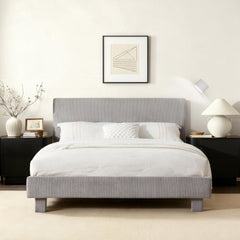 Queen Bed Frame with Adjustable Headboard & LED Light – Light Grey