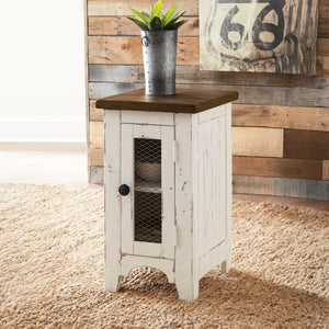 Farmhouse Chairside End Table with Cabinet Door