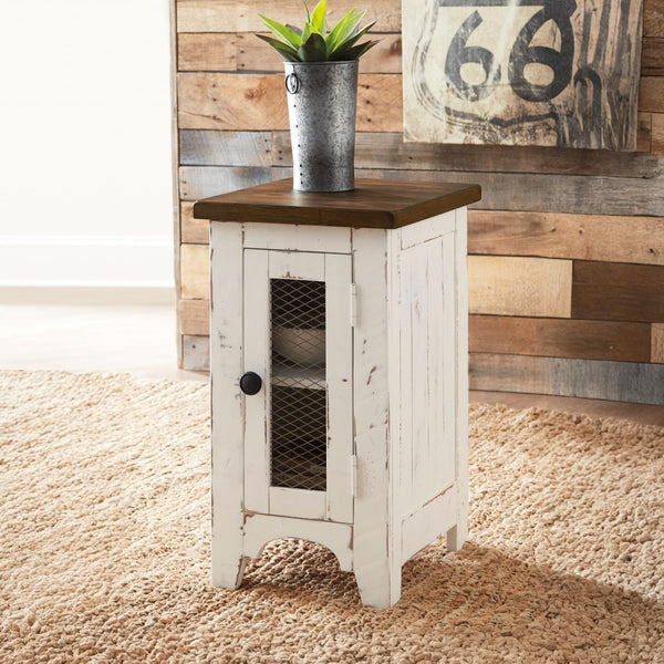 Farmhouse Chairside End Table with Cabinet Door