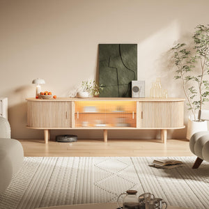 70-Inch Fluted TV Stand with LED Lights & Sliding Doors