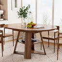 Extendable Round Dining Table with Storage Shelf
