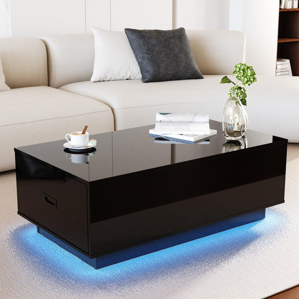 41" LED Coffee Table with 2 Drawers – High Gloss Black