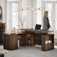 63" L-Shaped Electric Standing Desk with Drawers & File Cabinet