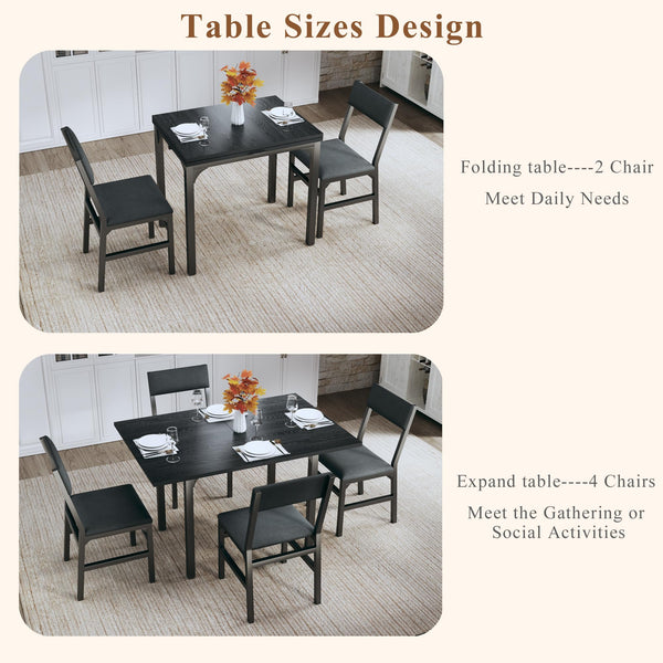 Extendable Dining Table Set for 4 with Upholstered Chairs