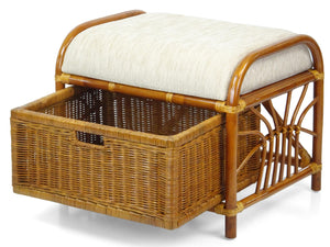 Rattan Wicker Ottoman with Basket and Cushion