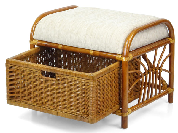 Rattan Wicker Ottoman with Basket and Cushion