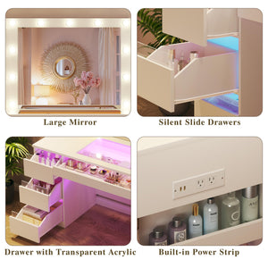 LED Vanity Desk with Lighted Mirror, Acrylic Drawers & Built-In Power Outlet