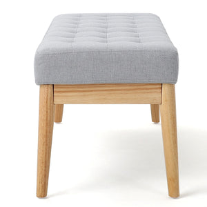 Mid-Century Tufted Fabric Bench – Light Grey
