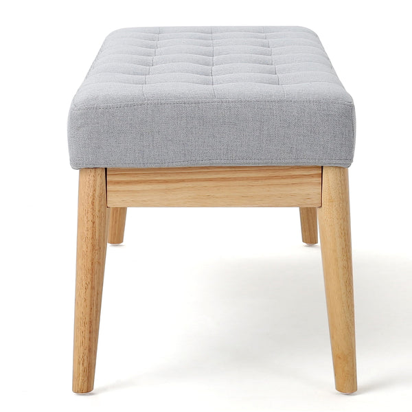 Mid-Century Tufted Fabric Bench – Light Grey