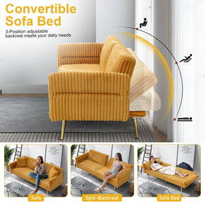 Convertible Futon Sofa Bed with Adjustable Backrest & Pillows