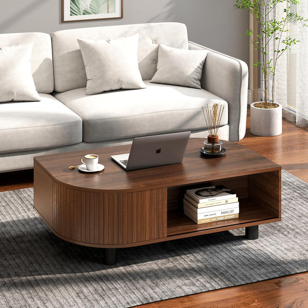 Mid-Century Modern Coffee Table with Storage, 39.4"