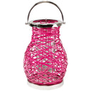 Pink Woven Iron Pillar Candle Lantern with Glass Hurricane