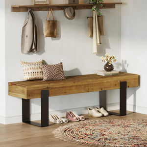 63" Farmhouse Entryway Bench with Metal Legs