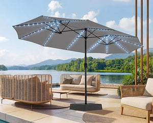 15ft LED Solar Patio Umbrella with Base