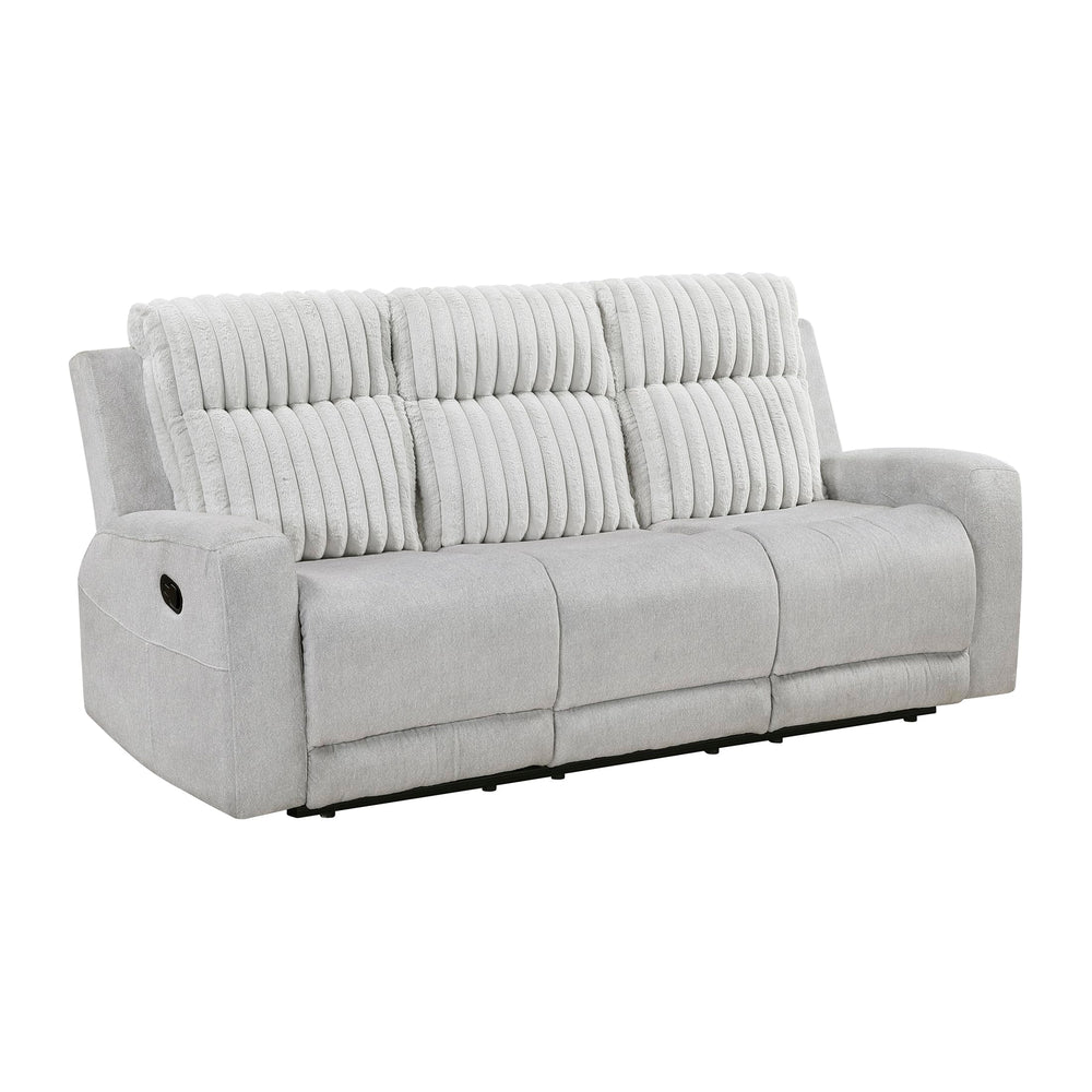 Light Gray Manual Reclining Sofa with Corduroy Upholstery