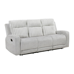 Light Gray Manual Reclining Sofa with Corduroy Upholstery